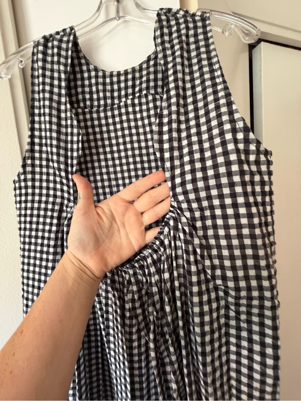 GANNI Black and White Gingham Sleeveless A-Line Dress with Low Back - Picture 3 of 5